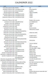 Le calendrier 2022
